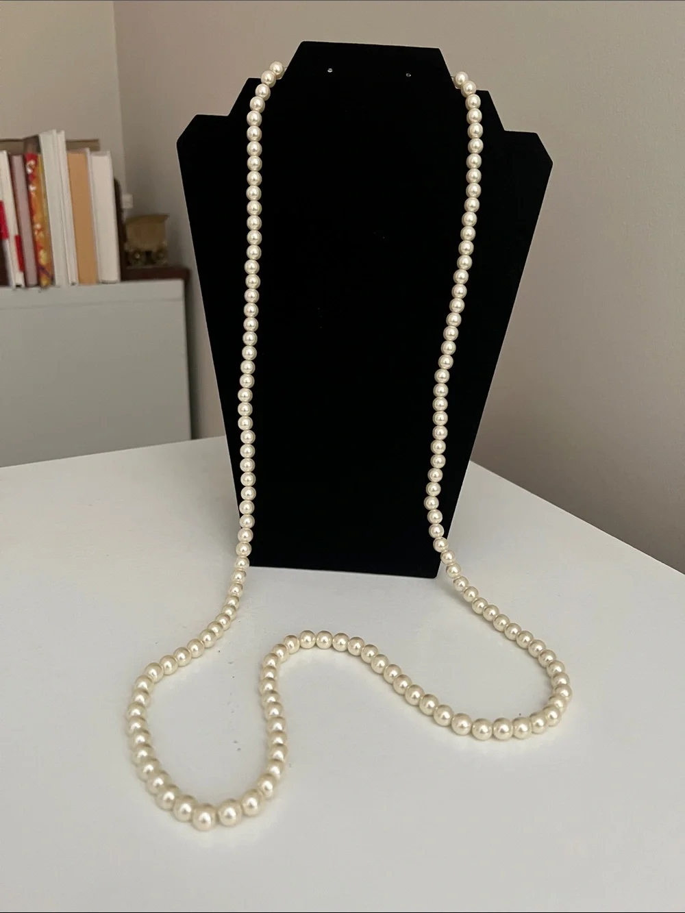 Long Faux Pearl Strand Necklace in Cream - Vintage